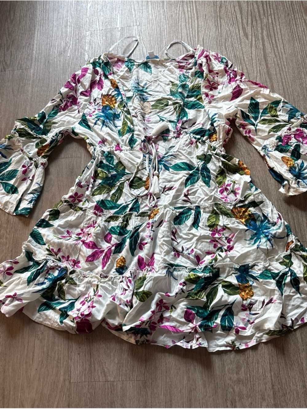 White Floral Tiered V-Neck Dress
